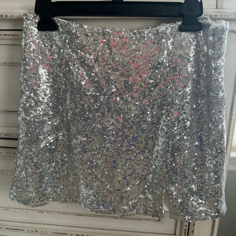 Pink Lily Silver Sequin Mini Skirt